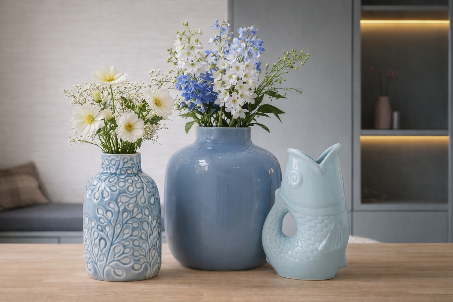 VASEN HELLBLAU Hellblaue Vasen aus Glas, Keramik & Porzellan – MÄDCHENZIMMER