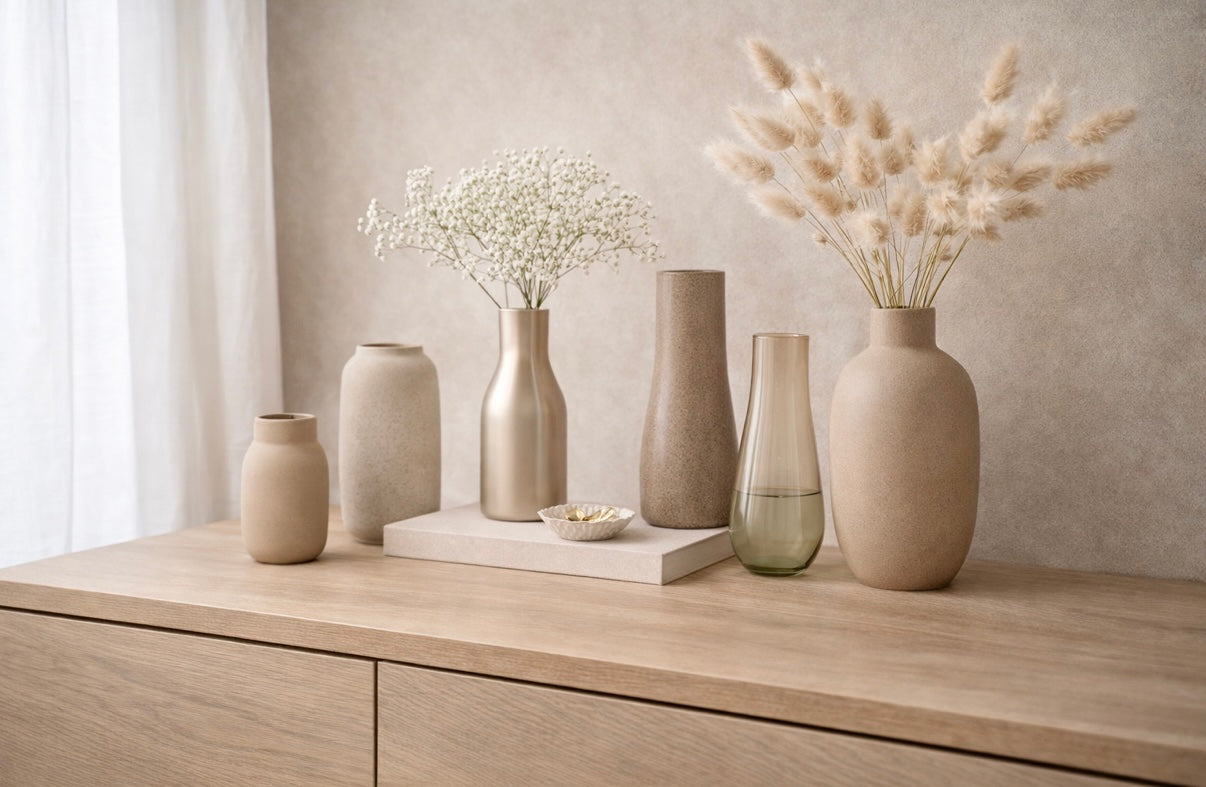 VASEN DUNKELBEIGE Dunkelbeige Vasen aus Glas, Keramik & Porzellan – MÄDCHENZIMMER