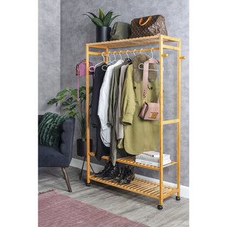 Leitmotiv Bamboo Kleiderständer – Großer Kleiderständer aus Bambus mit Metallrädern, 165 cm hoch, Be