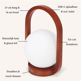 Skye Kastanienbraune kabellose Holzlampe | Wiederaufladbar und dimmbar