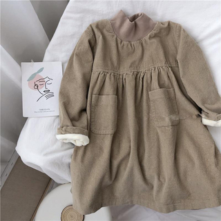 Annie&Charles Cordkleid für Kinder – mit Stehkragen & Taschen – Beige oder Grau – Größen 18 Monate bis 10 Jahre