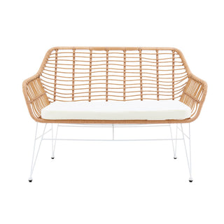 Wetterfeste Sitzbank mit Rattan-Optik & weißem Metallgestell – Indoor & Outdoor
