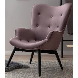 Moderner Polstersessel aus rosa Samt mit Zierknöpfen & Metallgestell in Schwarz – Skandi-Stil | SalesFever