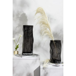 Cylindrical glass vase with irregular form, like black wood. ABU30GR