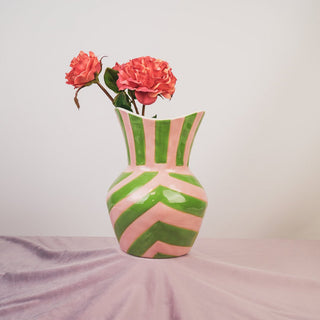 Vase-Streifen- Grün/ Pink