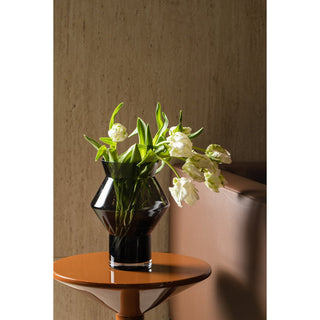 Large design vase with jaggy angular cylindrical shape, dark grey high quality glass, CUZ14GR