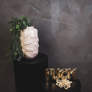 Vase - 'FUCK' - Keramik - Beige - 17x17x27cm