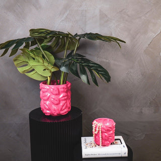 Pflanzentopf "Kussmund" Keramik neon pink 17,5x17,5x17,5cm