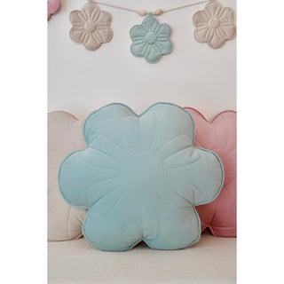 Moi Mili Blütenkissen aus Samt – Dekokissen in Blumenform für Kinderzimmer & Wohnräume – Grün/Braun/Weiß