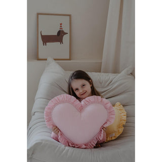 Moi Mili Herzkissen mit Rüsche – Handgemachtes Deko-Kissen aus Baumwolle, 39×38 cm – Romantisches Geschenk für Kinderzimmer & Wohnzimmer