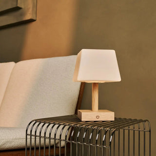 Tommy hellbraune Holztischlampe mit Glas - wiederaufladbare, dimmbare Lampe, kabelloser Beleuchtung