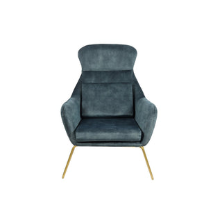 Moderner Relaxsessel aus Samtvelours in Blau mit goldfarbenem Metallgestell – inkl. abnehmbarer Kissen | SalesFever