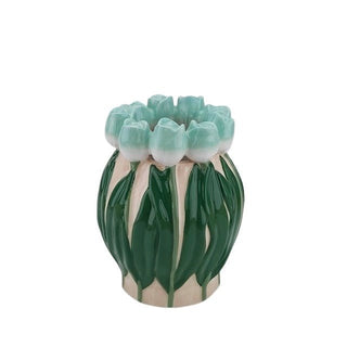 Vase-Blume-Vase mit Tulips-Dolomit-mint/ green-14x14x18cm