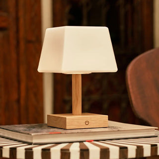 Tommy hellbraune Holztischlampe mit Glas - wiederaufladbare, dimmbare Lampe, kabelloser Beleuchtung