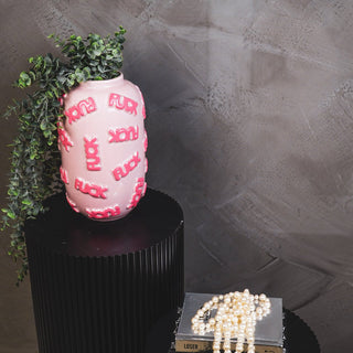 Vase "FUCK" Keramik rosa 17x17x27cm