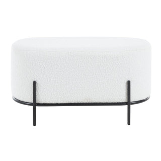 Polsterhocker Bouclé Stoff Weiß
