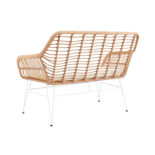 Wetterfeste Sitzbank mit Rattan-Optik & weißem Metallgestell – Indoor & Outdoor