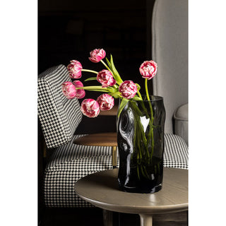 Cylindrical glass vase with irregular form, like black wood. ABU30GR
