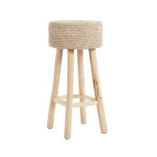 Barhocker aus Teakholz & handgewebtem Bast – 75 cm
