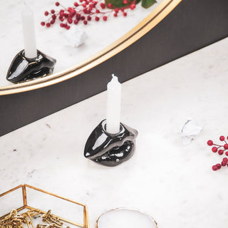 Kerzenhalter "Lippe" Keramik schwarz 10,5x6,5x5,5cm