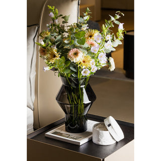 Large design vase with jaggy angular cylindrical shape, dark grey high quality glass, CUZ14GR