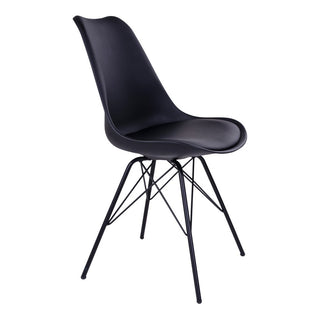 2er Set Esszimmerstühle Oslo – Schwarzer PU-Leder Stuhl mit schwarzen Metallbeinen | Modern & Komfortabel