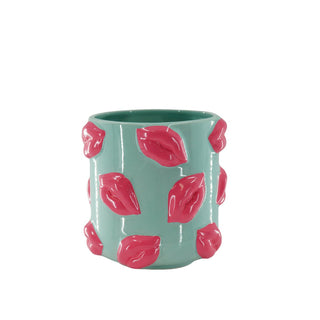 Pflanzentopf "Kussmund" Keramik mint/rosa 17,5x17,5x17,5cm