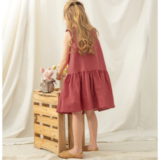 Kinderkleid aus Bio-Leinen und Baumwolle – Nachhaltiges Mädchenkleid in Schwarz, Khaki Grün & Weinrot