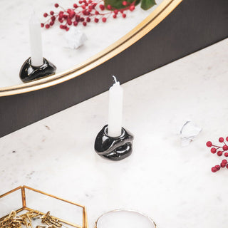 Kerzenhalter "Lippe" Keramik schwarz 7x5,5x4 cm