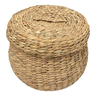 Korb mit Deckel aus Wasserhyazinthe natur