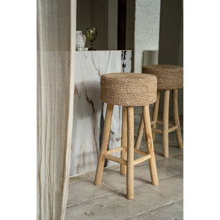 Barhocker aus Teakholz & handgewebtem Bast – 75 cm