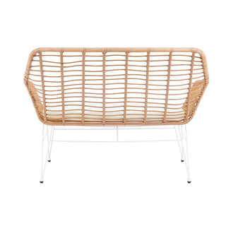 Wetterfeste Sitzbank mit Rattan-Optik & weißem Metallgestell – Indoor & Outdoor