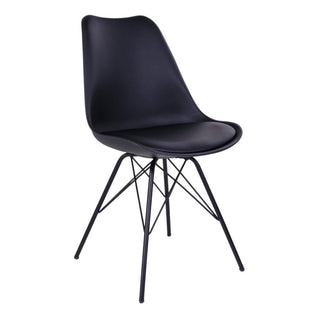 2er Set Esszimmerstühle Oslo – Schwarzer PU-Leder Stuhl mit schwarzen Metallbeinen | Modern & Komfortabel