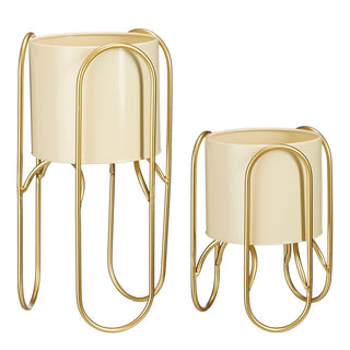 Donau -Blumentopf auf Standard - 2 - Metall - H45 x Ø23 cm - hellgelb, Gold