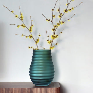 Vase The World – Mundgeblasene Glasvase in Grün & Gelb