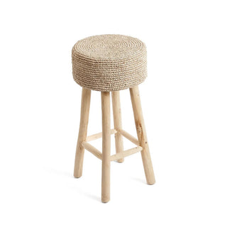 Barhocker aus Teakholz & handgewebtem Bast – 75 cm