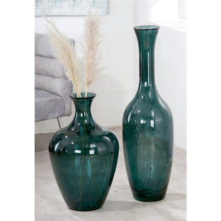 Bodenvase Arturo – Petrol, aus recyceltem Glas, 65 cm