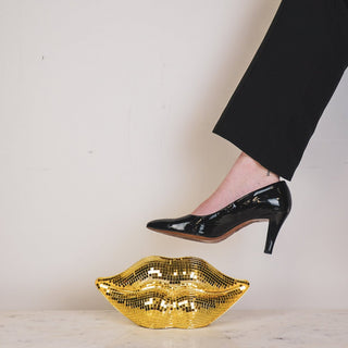 Ornament - Disco -LIPS - Glas - Gold - 29x10x13,5 cm