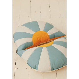 Moi Mili Patchwork-Sonnenkissen aus Leinen & Baumwolle – Blau-Orange – Follow the Sun