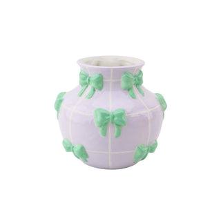 Bunte Bauchvase aus Dolomit – Verspielte runde Swirl-Vase | Housevitamin - Lila/Minze - 14,5x14,5x13cm