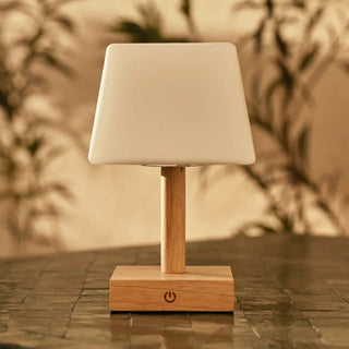 Tommy hellbraune Holztischlampe mit Glas - wiederaufladbare, dimmbare Lampe, kabelloser Beleuchtung