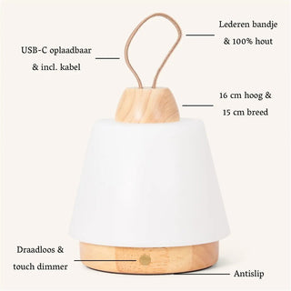 Liv Hellbraune wiederaufladbare Lampe – Lederband, dimmbar, kabellos