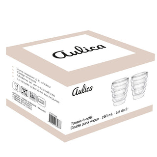 Aulica Doppelwandige Kaffeegläser 250 ml – 2er Set Thermogläser aus Glas mit Wellendesign