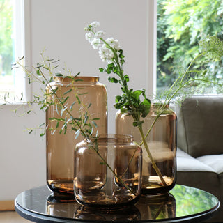 Glasvase Volga taupe – Mundgeblasenes Unikat in edlem Design