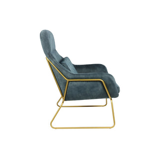 Moderner Relaxsessel aus Samtvelours in Blau mit goldfarbenem Metallgestell – inkl. abnehmbarer Kissen | SalesFever