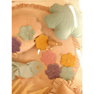 Moi Mili Blütenkissen aus Samt – Dekokissen in Blumenform für Kinderzimmer & Wohnräume – Grün/Braun/Weiß