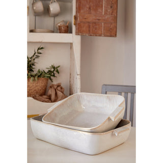 EIVISSA Rect. Baker 40 cm Sandbeige – Handgefertigte Auflaufform aus Steingut 2er Set
