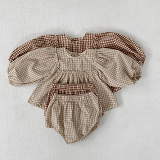 Annie&Charles Baby-Set aus 100% Baumwolle – Kleid & Hose – Farben Coffee & Beige – Größen 3–24 Monate