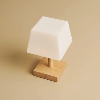 Tommy hellbraune Holztischlampe mit Glas - wiederaufladbare, dimmbare Lampe, kabelloser Beleuchtung
