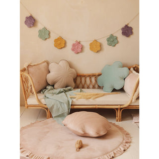 Moi Mili Blütenkissen aus Samt – Dekokissen in Blumenform für Kinderzimmer & Wohnräume – Grün/Braun/Weiß